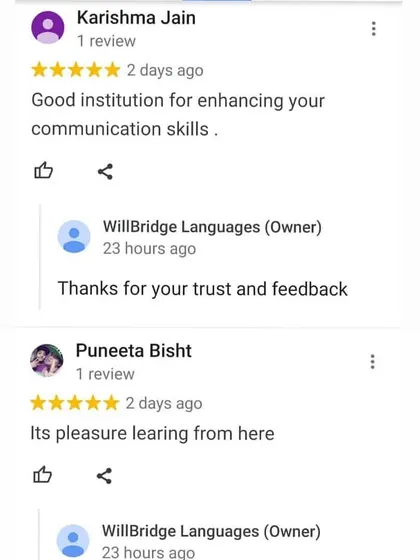 Simple, direct feedback is often the most powerful. I am glad my students find this to be a good institution for enhancing their communication skills and enjoy their learning experience.