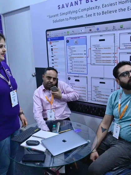 Our team at the Smart Home Expo 2024, demonstrating the Savant platform. We invest in live, interactive displays to give partners a real-world feel for the software and systems we support.