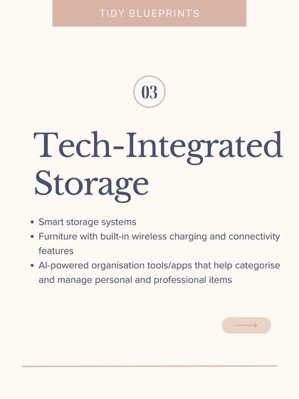 Looking ahead to 2025, tech-integrated storage is a key trend. This includes smart furniture with built-in charging and AI-powered apps to help manage your items.