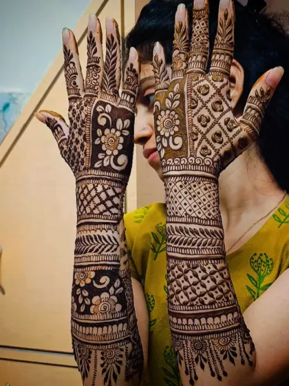 A close-up shot that highlights the delicate floral and check patterns.