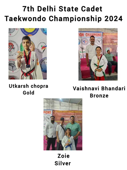 Results from the 7th Delhi State Cadet Taekwondo Championship 2024. Utkarsh Chopra's gold medal earned him a spot at the Nationals.