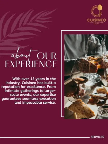 With over 12 years in the industry, we have built a reputation for excellence. This graphic speaks to our extensive experience in handling everything from intimate gatherings to large-scale corporate events with seamless execution.