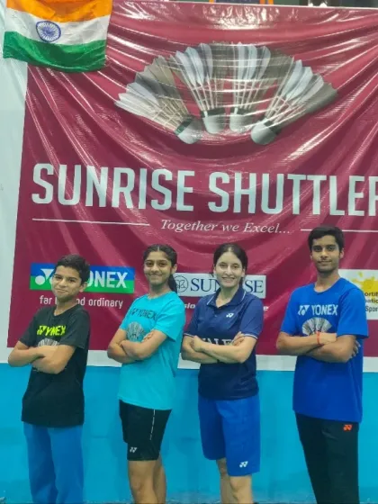 **Ready for the Asian Trials.** Coach Kusumm Singh with three of our athletes selected for the prestigious Asian Badminton Selection Trial. We stand behind our players at every step.
