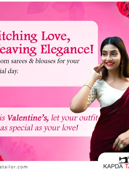 Stitching love, weaving elegance. This Valentine's, let your outfit be as special as your love with my custom sarees and blouses, like this beautiful maroon drape.