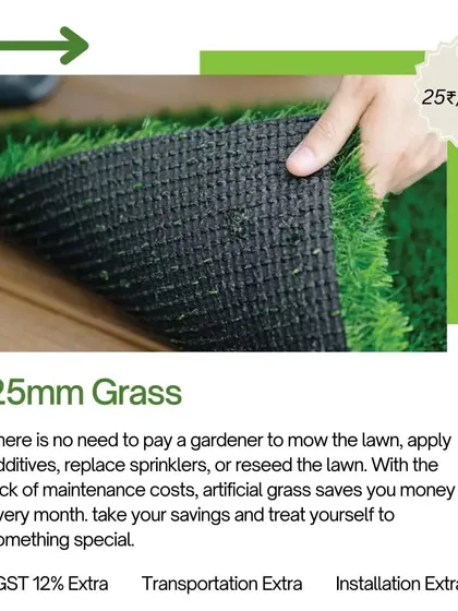 A product shot of a 25mm grass roll. This is a great money-saver as it requires no maintenance.