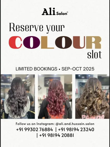 Reserve your color slot. This graphic shows some of my recent color work and reminds clients to book in advance as slots fill up fast.