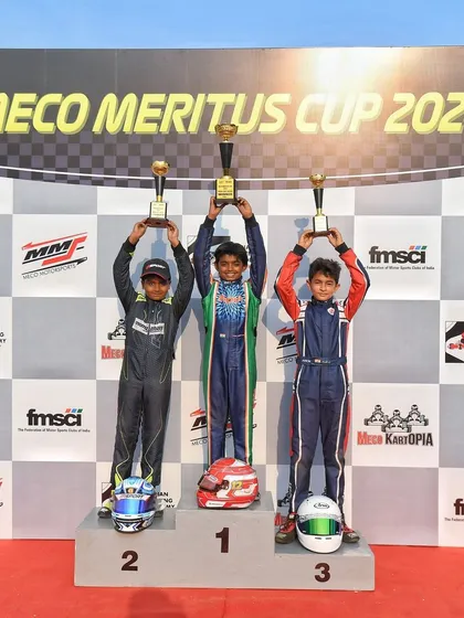 The Micro Class podium from Round 1 of the Meco Meritus Cup 2024, where our youngest competitors celebrate their achievements.