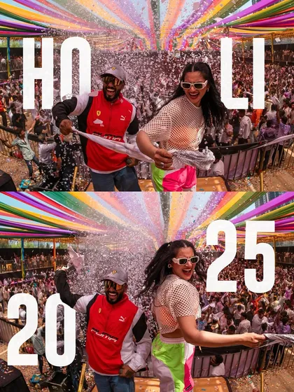 A graphic edit celebrating our Holi 2025 performance. Me and Shameless Mani bringing the madness to the festival of colors.