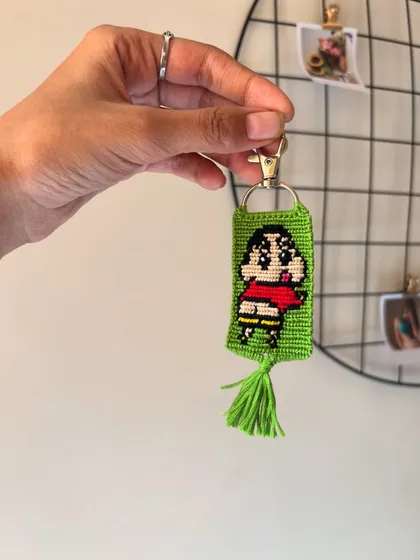 For all the anime fans out there, check out this custom Shinchan keychain! I love bringing iconic characters to life with thread. This is a handmade alpha pattern keychain, perfect for adding a bit of fun to your keys or bag.
