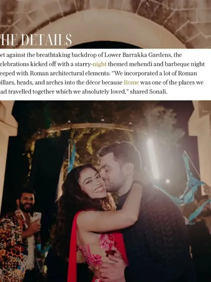The celebrations in Malta kicked off with a starry-night themed mehendi and barbeque night, incorporating Roman architectural elements as a nod to one of the couple's favorite travel destinations.
