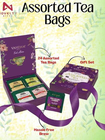 This Vahdam gift set features 24 assorted tea bags, offering a hassle-free brew for any tea lover. The elegant purple packaging makes it a beautiful and thoughtful gift.