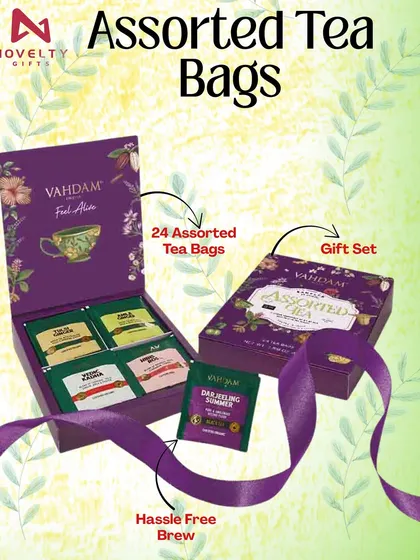 This Vahdam gift set features 24 assorted tea bags, offering a hassle-free brew for any tea lover. The elegant purple packaging makes it a beautiful and thoughtful gift.