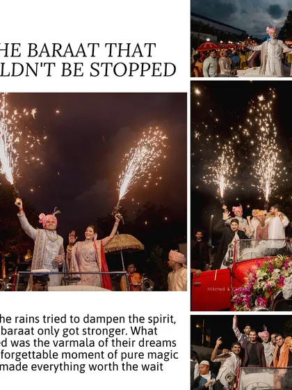 The baraat that couldn't be stopped. When the rains tried to dampen the spirit, the baraat only got stronger, leading to a dream varmala. This is a highlight of our resilience and dedication.
