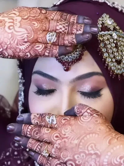 The final result is everything. This is the beautiful, deep maroon stain my bride achieved, all from my natural, chemical-free henna paste. The richness of the color against her bridal jewelry is just perfect.