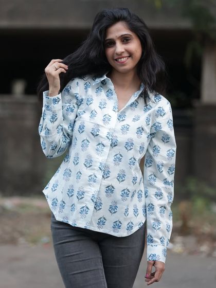 Embrace the sun in style with our summer shirts. This blue printed design is designed to keep you cool, confident, and effortlessly chic.