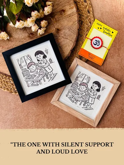 This Rakhi frame captures the feeling of 'silent support and loud love' that defines the sibling bond. A perfect, heartfelt gift.