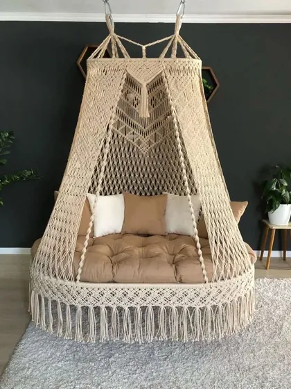 This is our classic sofa swing, designed for complete comfort. With a deep, plush mattress and plenty of room, it’s the perfect spot for reading a book or spending quality time with family. We can make it in any size you need.