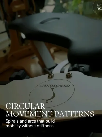 The Gyrotonic logo on the equipment represents its core philosophy: circular movement patterns. These spirals and arcs build mobility and strength without creating the stiffness often associated with traditional workouts.