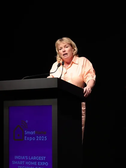 A speaker from our partner CEDIA takes the stage at the Smart Space Awards, reinforcing our global connections and commitment to industry standards.