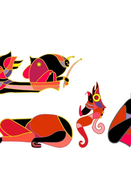 A collection of four different 'God Like Creatures,' each with its own unique form and character.