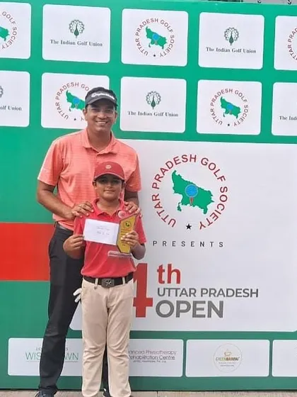 Taanush Kumar celebrates his win in Category D at the 4th Uttar Pradesh Open, which included a hole-in-one.
