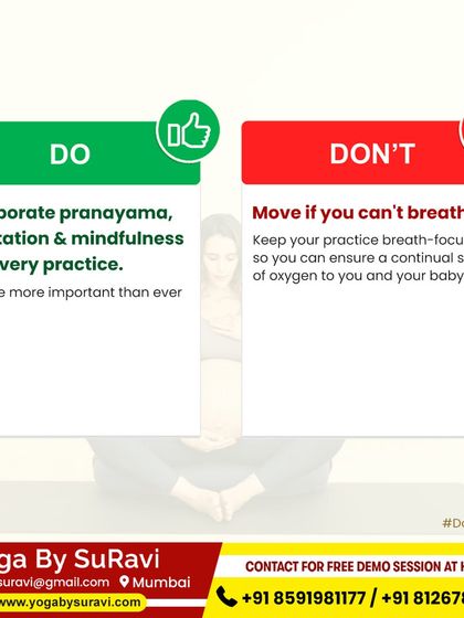 Our prenatal yoga guidance includes incorporating pranayama and meditation into every practice while ensuring you never move if you can't breathe comfortably.