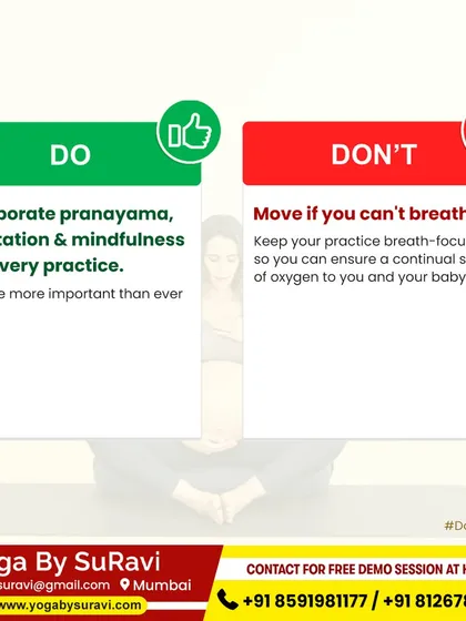 Our prenatal yoga guidance includes incorporating pranayama and meditation into every practice while ensuring you never move if you can't breathe comfortably.