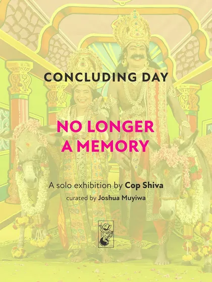 The concluding day announcement for my solo exhibition, 'No Longer A Memory', featuring an illustration of one of the central photo-performances.