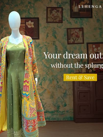 Your dream outfit, without the splurge. This green jumpsuit with a vibrant, multi-colored embroidered jacket is a unique and comfortable option for a fun sangeet night.