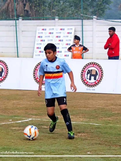 I don't just train players, I give them a platform to compete. Here is one of our young talents in action during the Football Delhi Golden League, gaining invaluable real-match experience.
