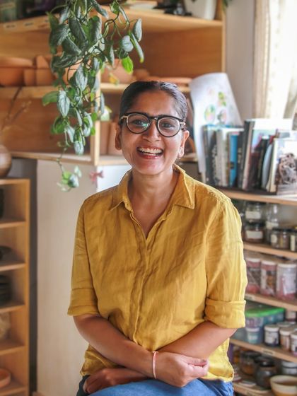 A portrait of Varsha, the creator of the 'Playful Mornings' collection, whose cheerful personality shines through in her work.