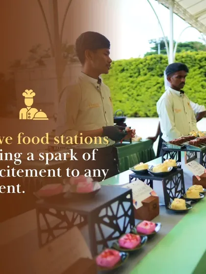 Our live food stations, like this extensive dessert counter, are a highlight of any event. Our staff ensures that every guest is served with professionalism and a smile.