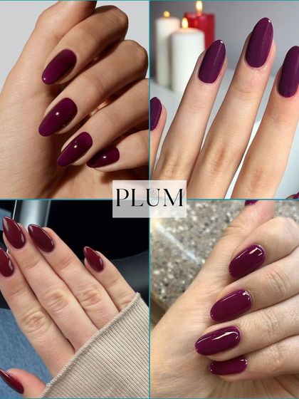 For a touch of drama, plum is a mysterious and unique fall nail color. This collage shows how this regal shade can add a sophisticated edge to your look without being as harsh as black.