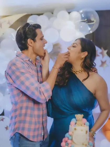 A fun and sweet moment as the happy couple, Drashti Dhami and Neeraj Khemka, celebrate at their baby shower.