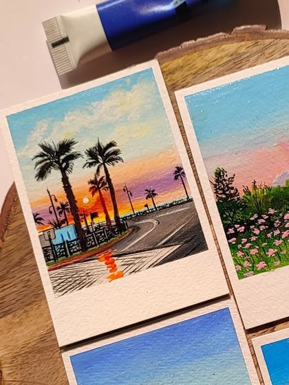 A detailed shot of the sunset-over-the-road polaroid. I love capturing the way light reflects on wet pavement.