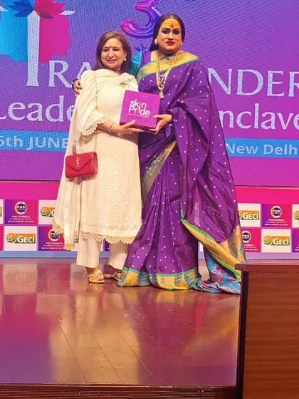 Our director with Laxmi Narayan Tripathi ji on stage at the Transgender Leadership Conclave. A powerful moment of shared purpose.