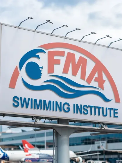 Our vision is to be a household name in aquatic services. A billboard at Mumbai Airport is a symbol of our growth and our goal to be the most recognized swimming institute and pool management company in India.