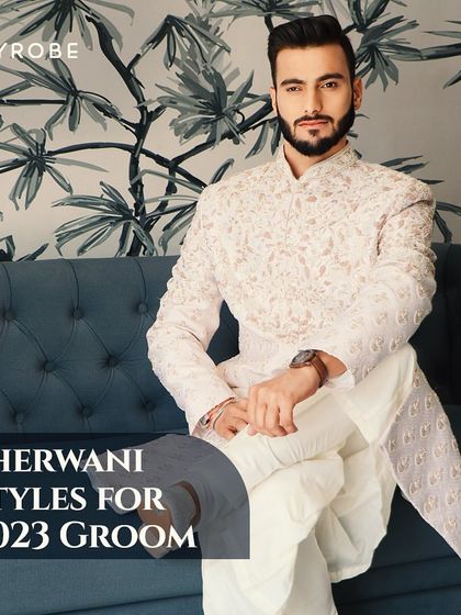 This is a perfect example of a modern groom's sherwani style. The intricate embroidery and tailored fit create a sophisticated look, ideal for making a statement.