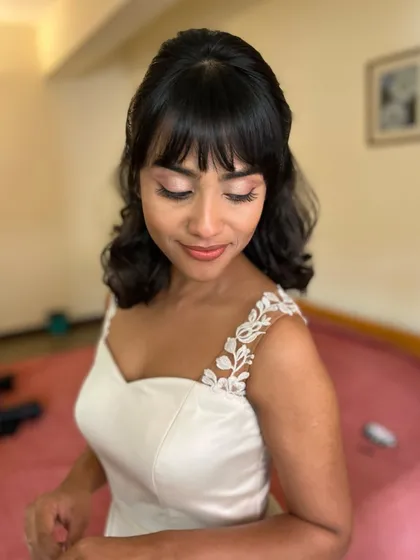 The complete look for Shruti's wedding. The soft makeup and simple hairstyle highlight her natural grace and elegance.