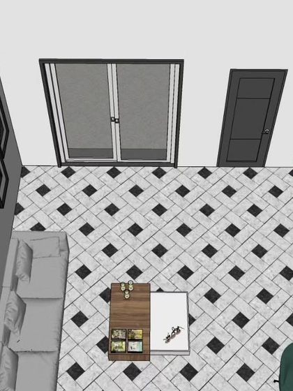 Another top-down 3D view of the Prashant Vihar lounge layout.