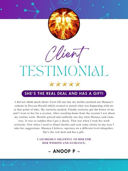This client's testimonial is a powerful reminder of how tarot can provide confirmation and clarity when you need it most. I am deeply grateful that my work could help him find answers and operate on a new level of confidence.