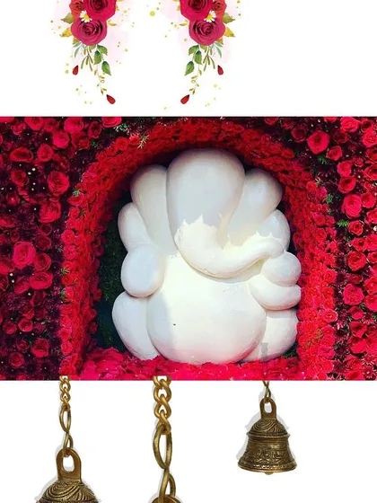 A beautiful Ganesha idol nestled in a cove of red roses. We love incorporating spiritual elements into our decor in a beautiful and artistic way.