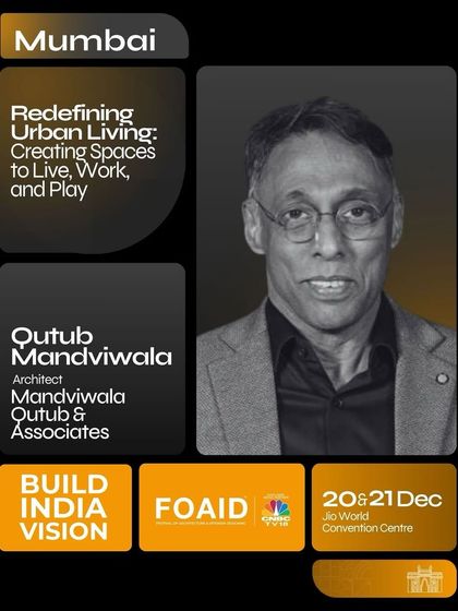 An announcement for my talk at FOAID, Mumbai, on "Redefining Urban Living."