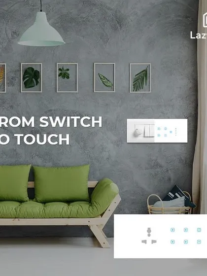 From switch to touch. I offer personalized touch switches that are designed to match your home's unique decor, as seen in this modern green living room.