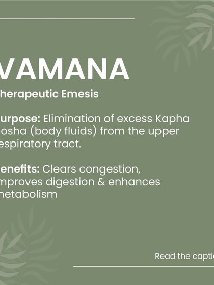 A summary of Vamana therapy. Its primary purpose is to eliminate excess Kapha dosha from the upper respiratory tract. The key benefits include clearing congestion, improving digestion, and enhancing overall metabolism for a lighter, healthier feeling.