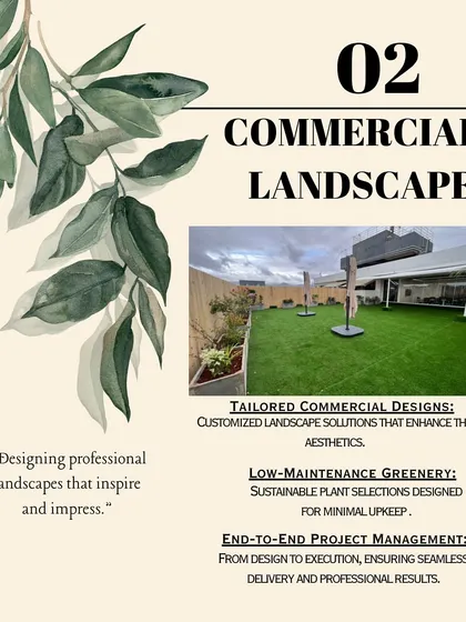 My commercial landscaping service is built on three pillars: tailored designs that enhance your brand's aesthetic, low-maintenance greenery for minimal upkeep, and complete end-to-end project management. This ensures a seamless process from the initial concept to the final, impressive result.