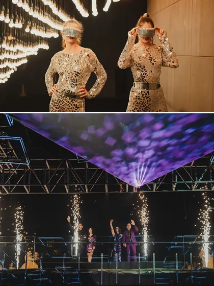 From futuristic dancers in silver visors to the couples making a grand stage entrance amidst pyrotechnics, every moment of this Sangeet was designed to be a showstopper.