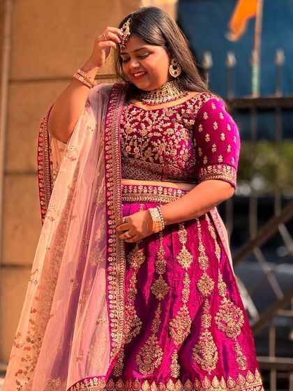 This bridal lehenga comes with a delicate net dupatta that completes the royal look. It's all about the details that make you feel special on your big day.