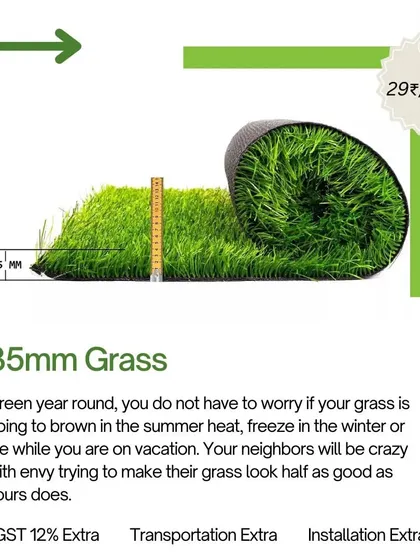 A product shot of a 35mm grass roll. This type stays green year-round, no matter the weather.