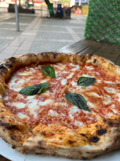 Our Margherita enjoying the outdoors. Pizza tastes even better in the fresh air.